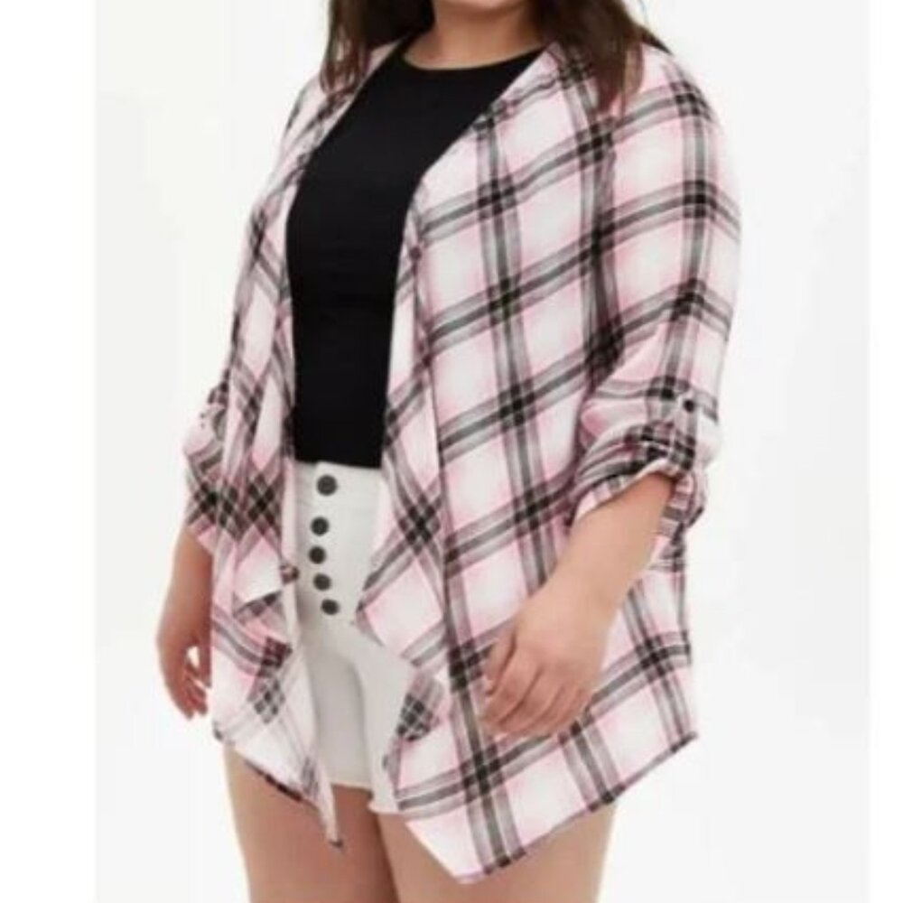 Torrid pink plaid lightweight gauze cardigan cover up